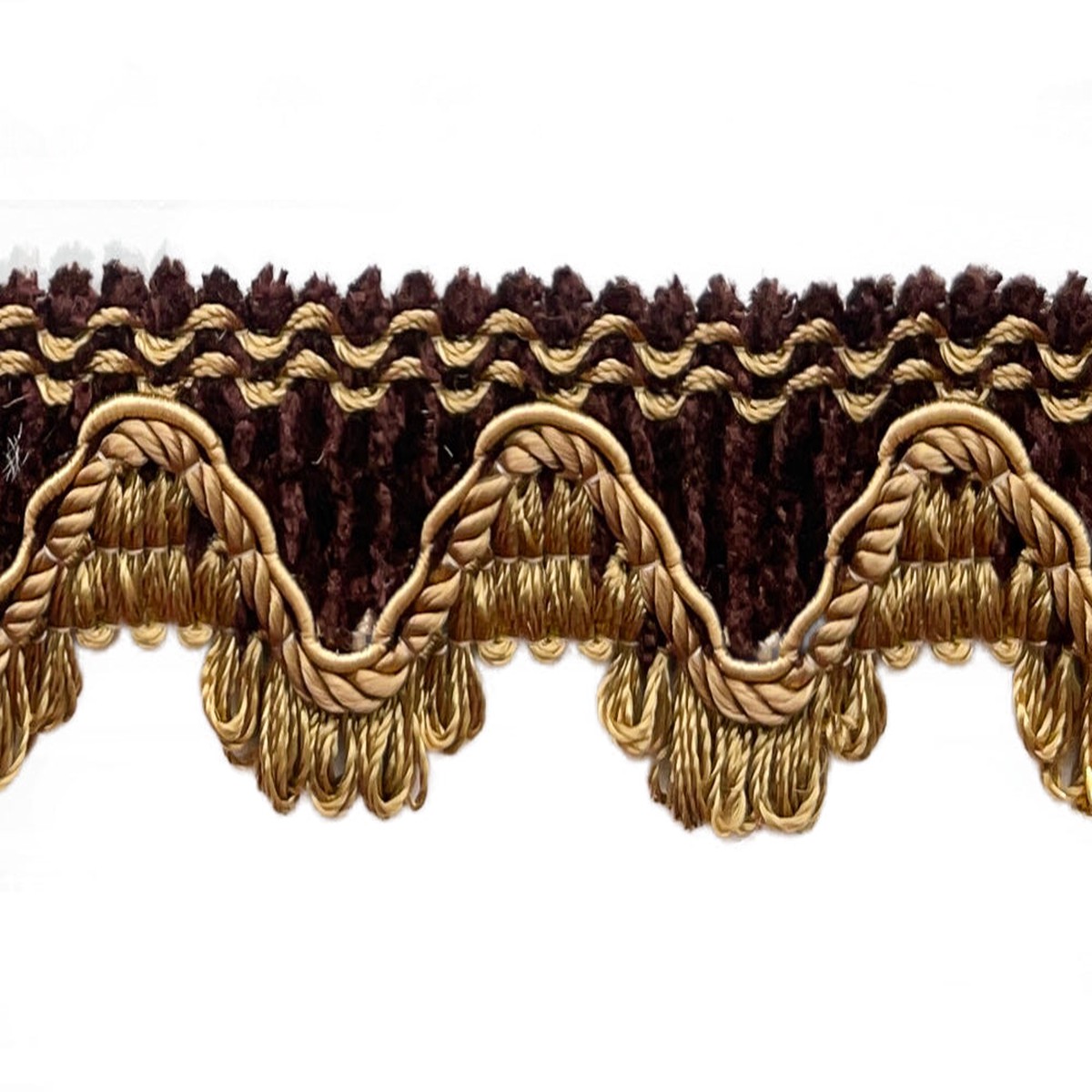 1 1/4" Hot Chocolate & Gold Boucl Braided Edging Trim (Made in USA)