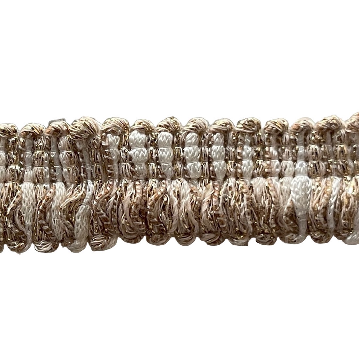 3/4" Caf au lait, Cream & Gold Fringed Piping Trim (Made in France)