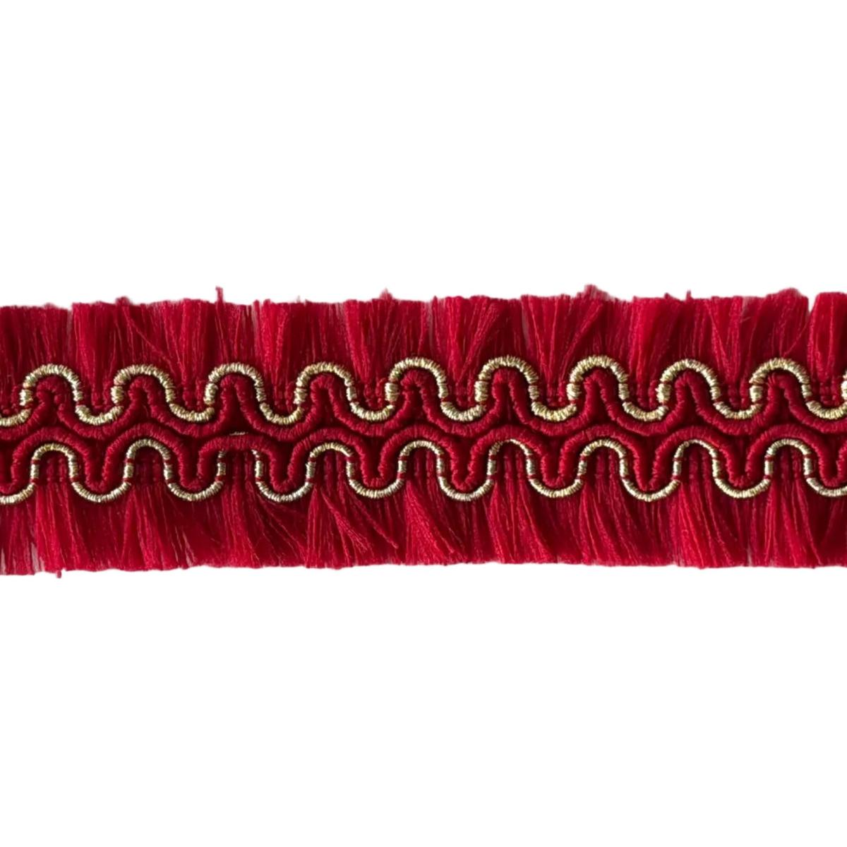 1" Cherry & Gold Waves Double-Sided Fringed Trim (Made in France)