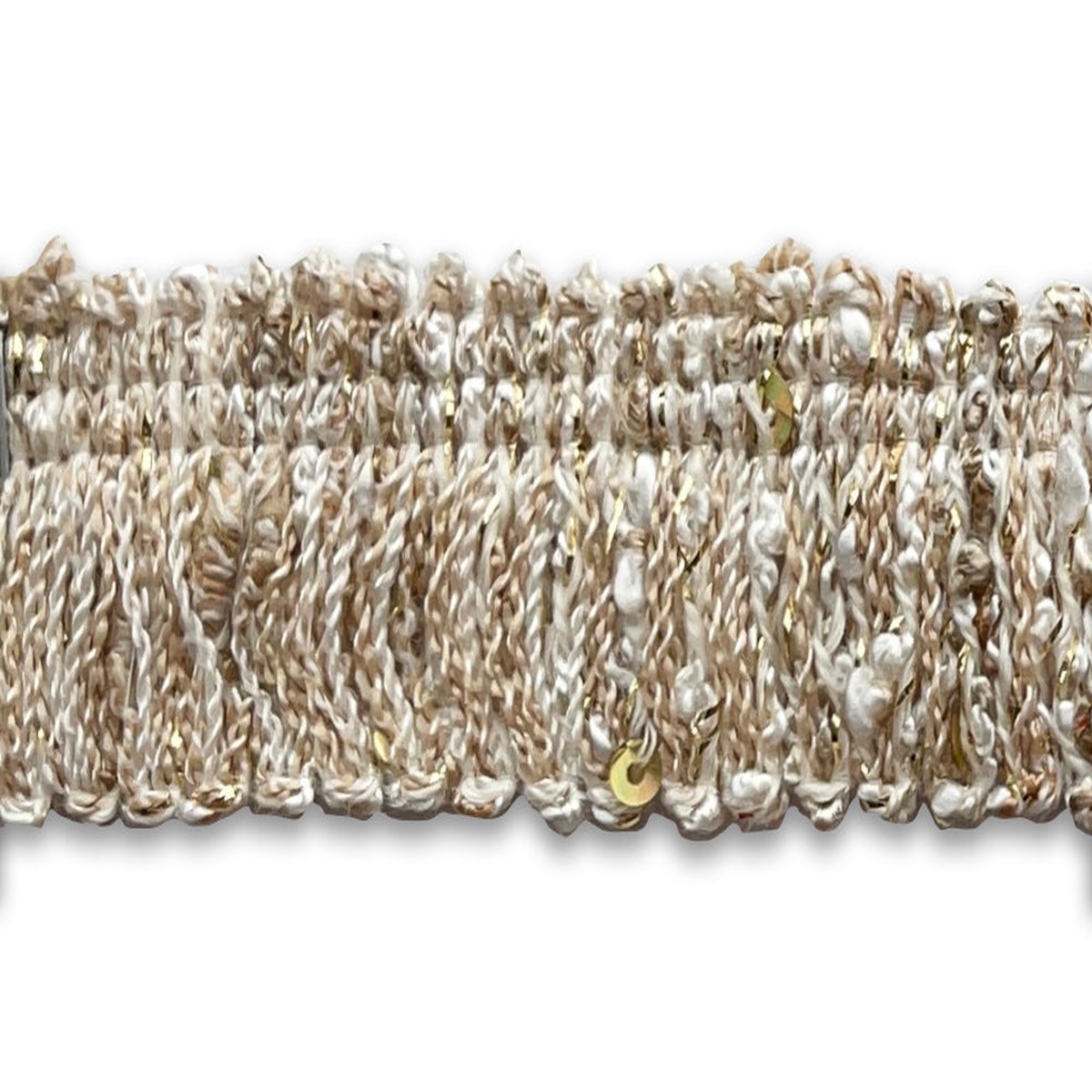 3/4" Milky Caf Au Lait Sequined & Fringed Trim (Made in USA)