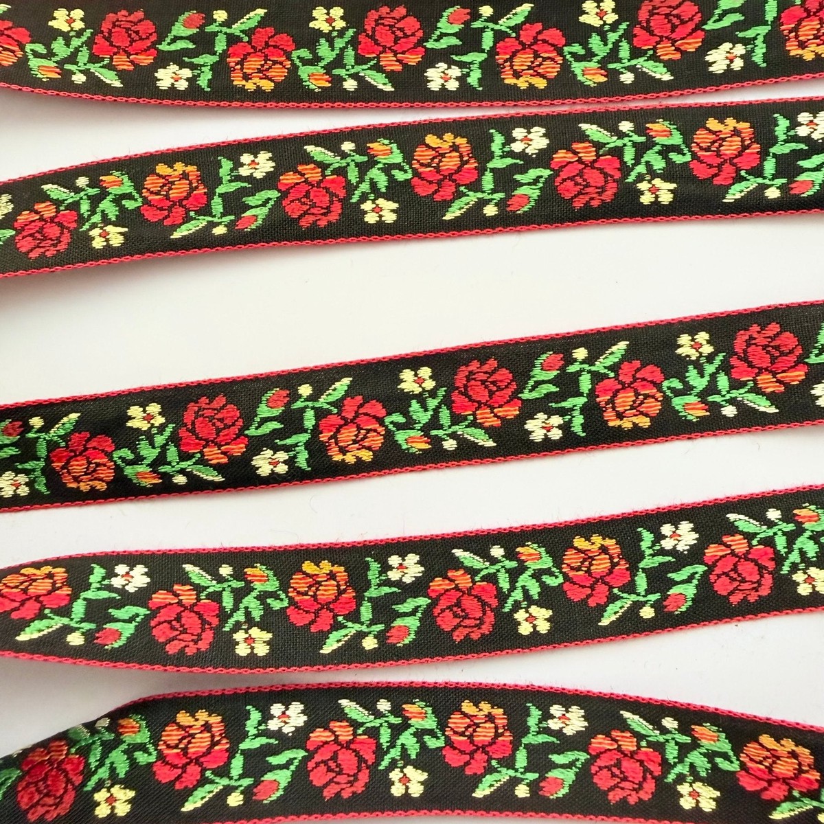 Vintage Red Roses Jacquard Ribbon