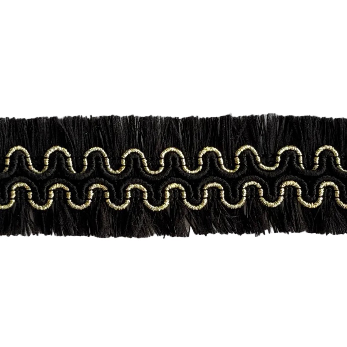 1" Coal & Gold Waves Double-Sided Fringed Trim (Made in France)