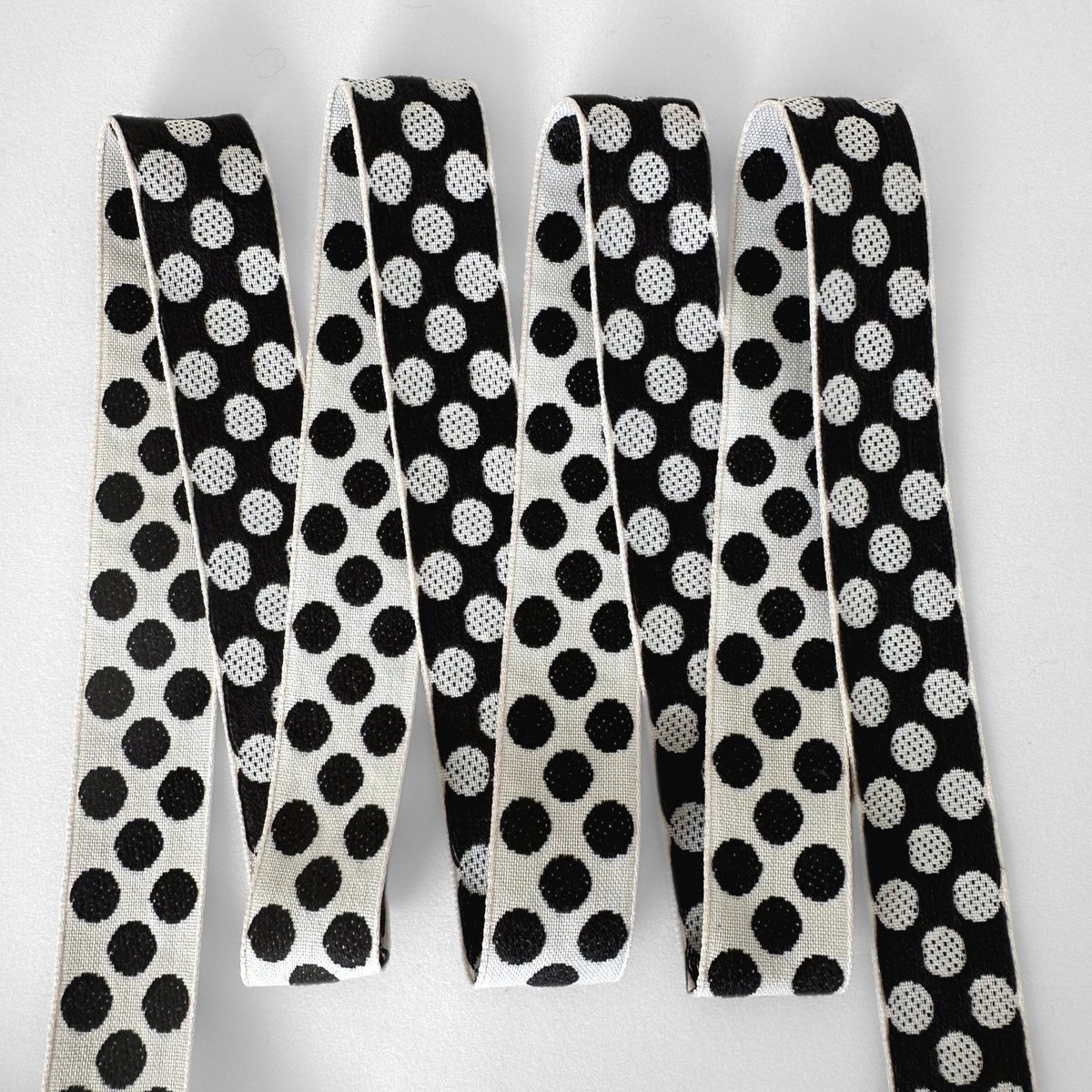 Vintage Black and White Polkadot Reversible Jacquard Ribbon