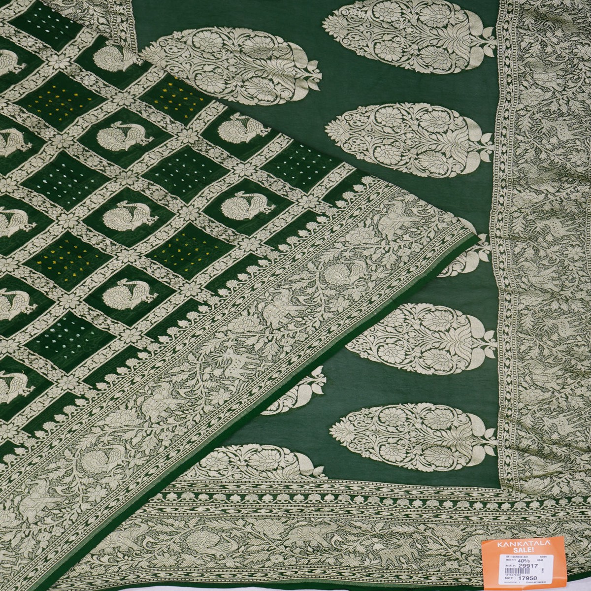 Banarasi Georgette Bandhani Dark Green Saree