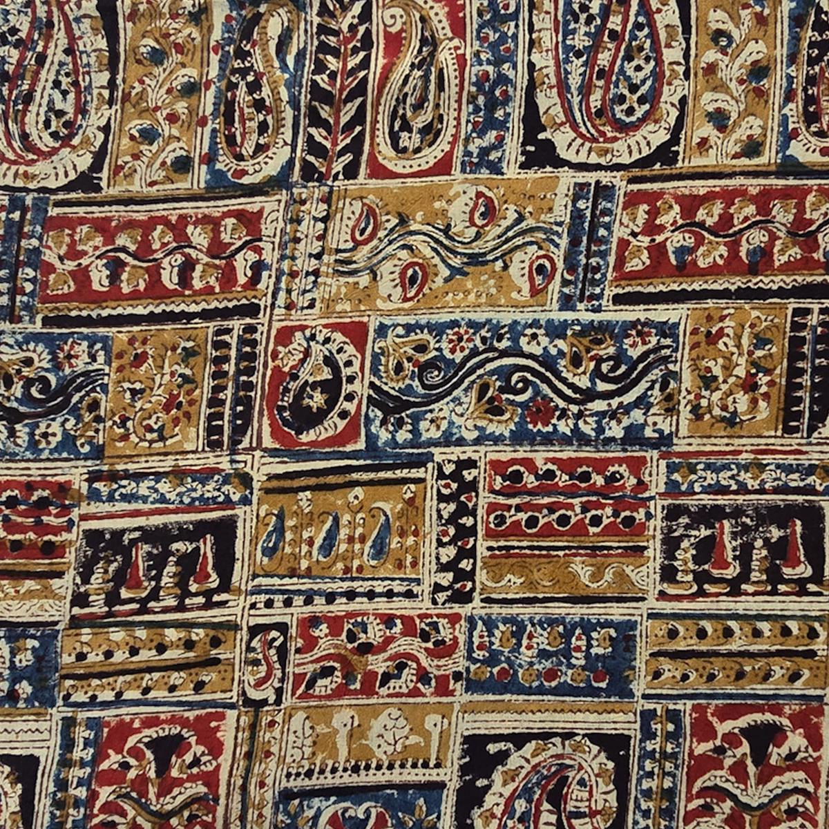 Modal Cotton Kalamkari With Different Frames Hand Block Print Fabric