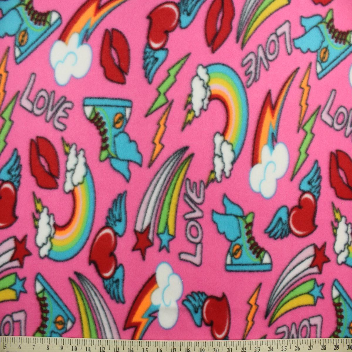Printed Fleece Star Rainbows in Fuchsia