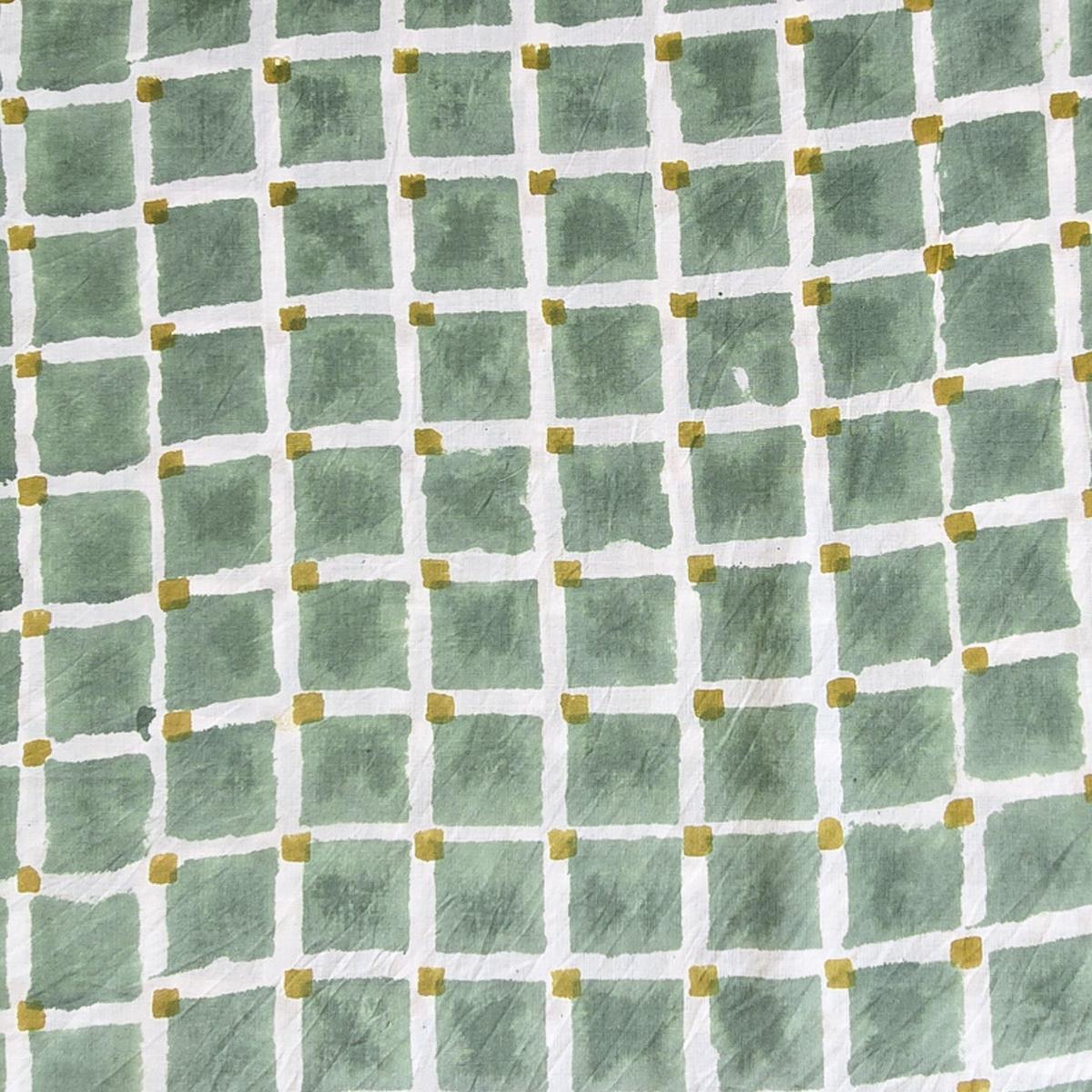 Pure Cotton Jaipuri mint green With checks Hand Block Print Fabric