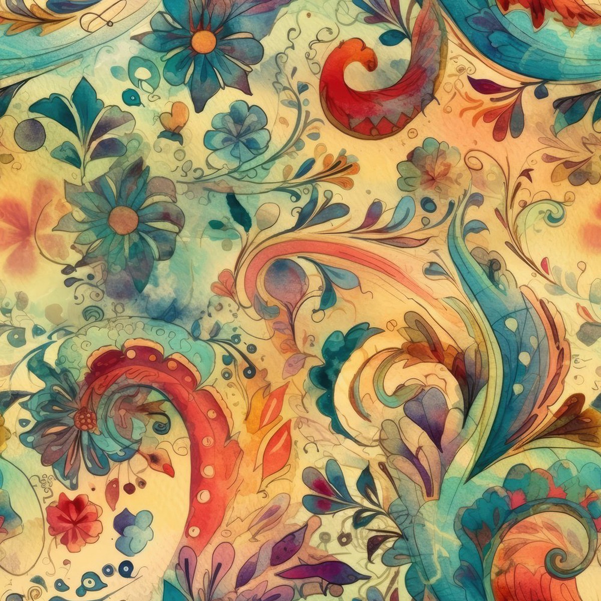 Wild Watercolor Paisleys Pattern 5 Fabric