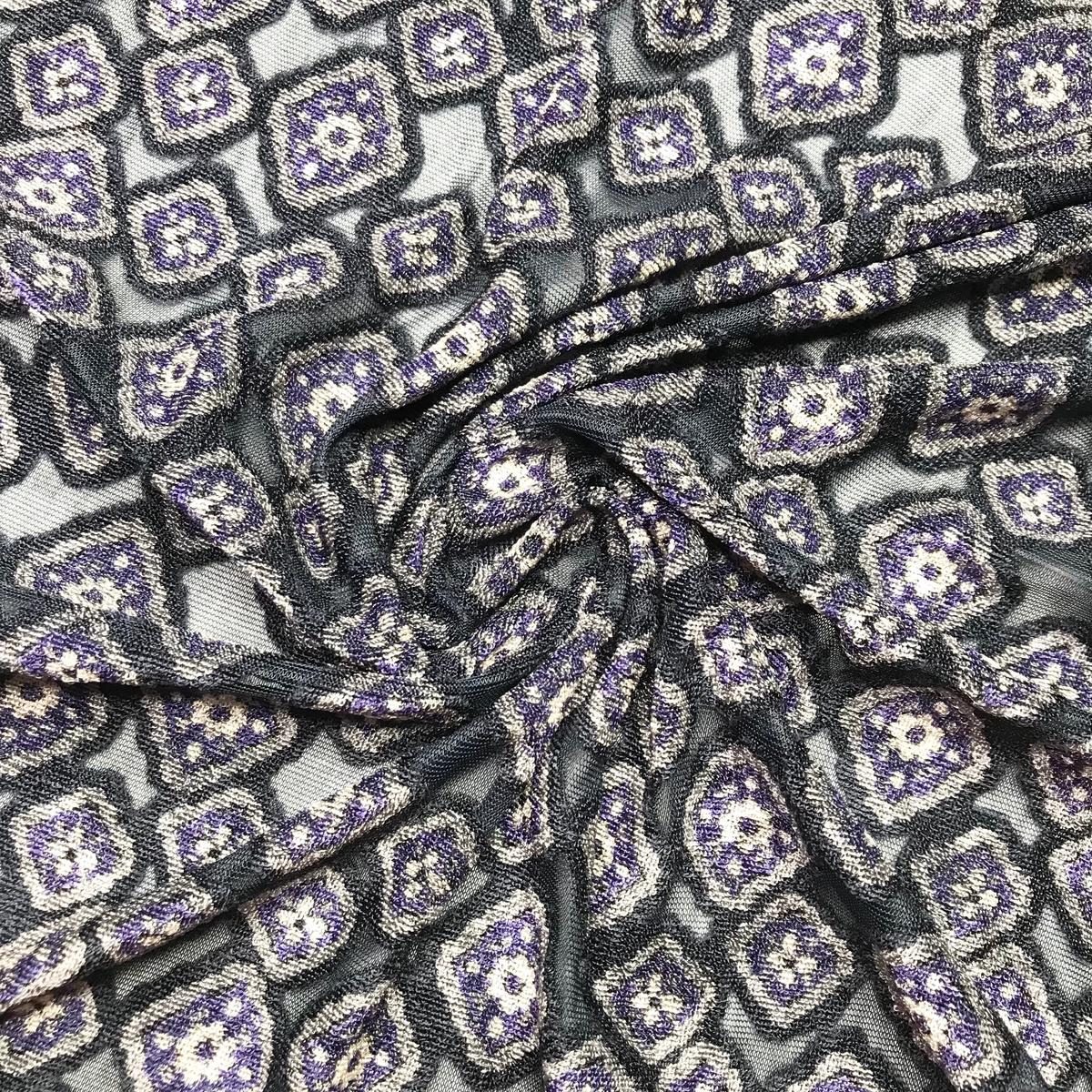 Late Night Patio - Burnout Velvet Mesh Synthetic Blend Knit - Navy/Purple Geometric - 1.49M Bundle