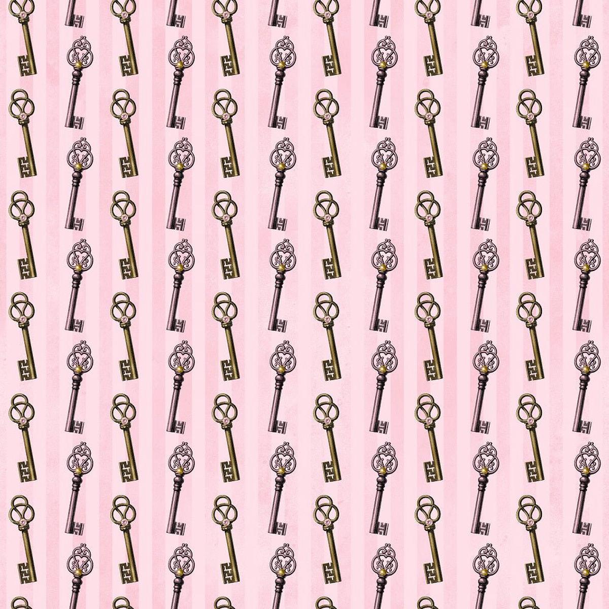 Pink and Gold Steampunk Keys Fabric