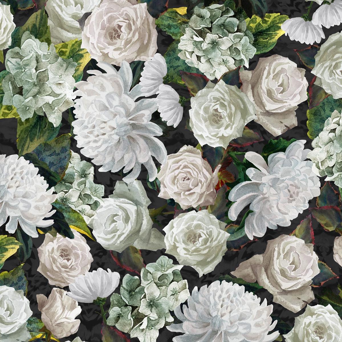 JF Fabrics GINNY 71 Fabric Floral Sage, Ivory, Green, Grey Print, Velvet - 8936471 J9011