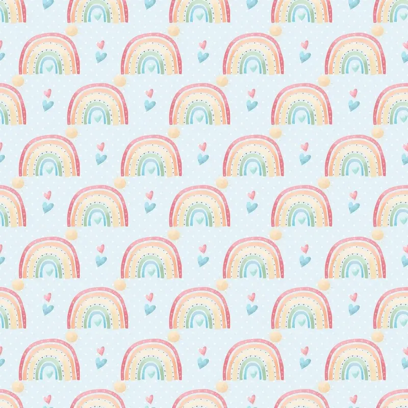 Packed Rainbows & Hearts Fabric - Blue