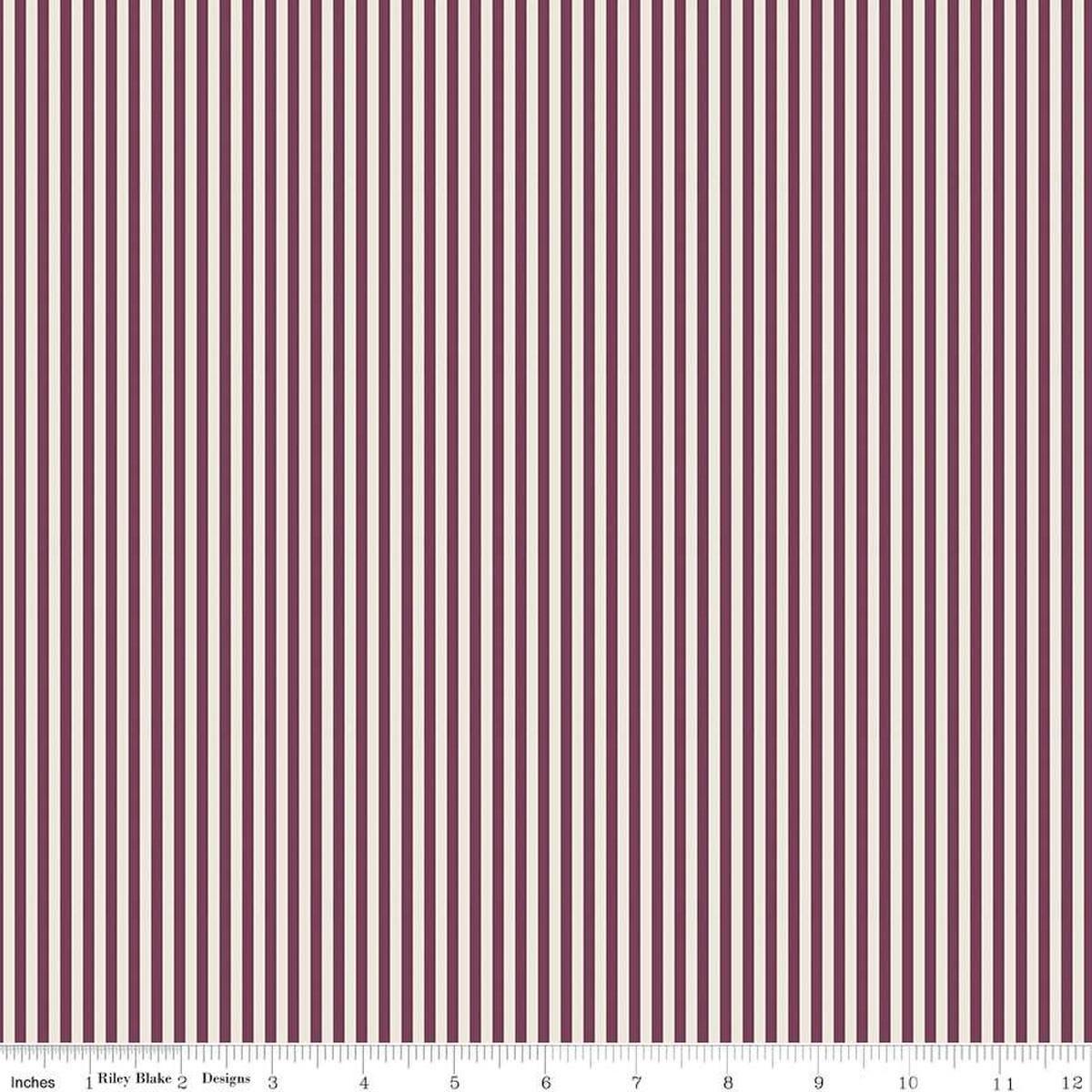 13" End of Bolt - SALE 1/8 Eighth Inch Stripe on Ivory C505 Sangria - Riley Blake Designs - Small Striped - Quilting Cotton Fabric