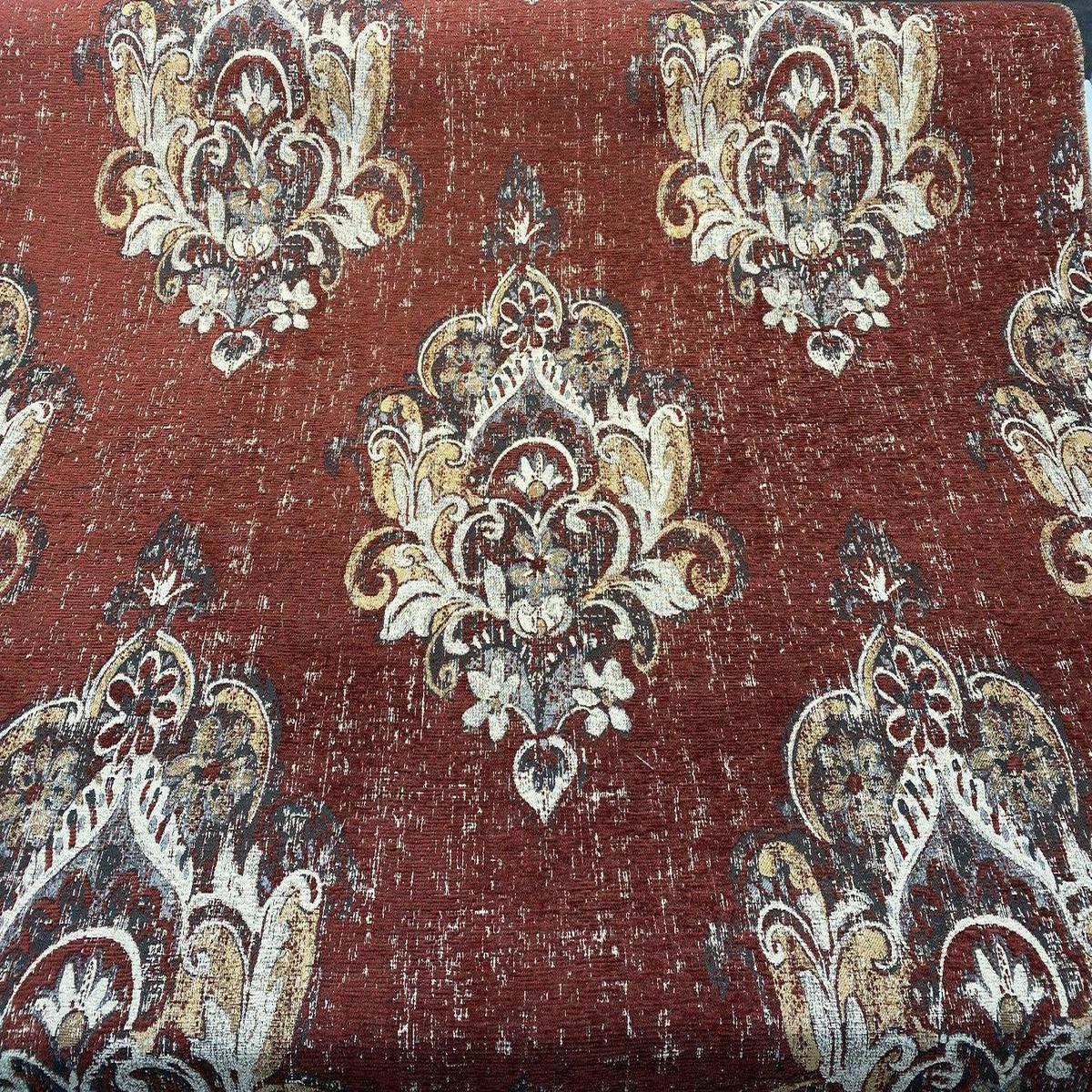 Saona Auburn Red Swavelle Damask Chenille Fabric by the yard