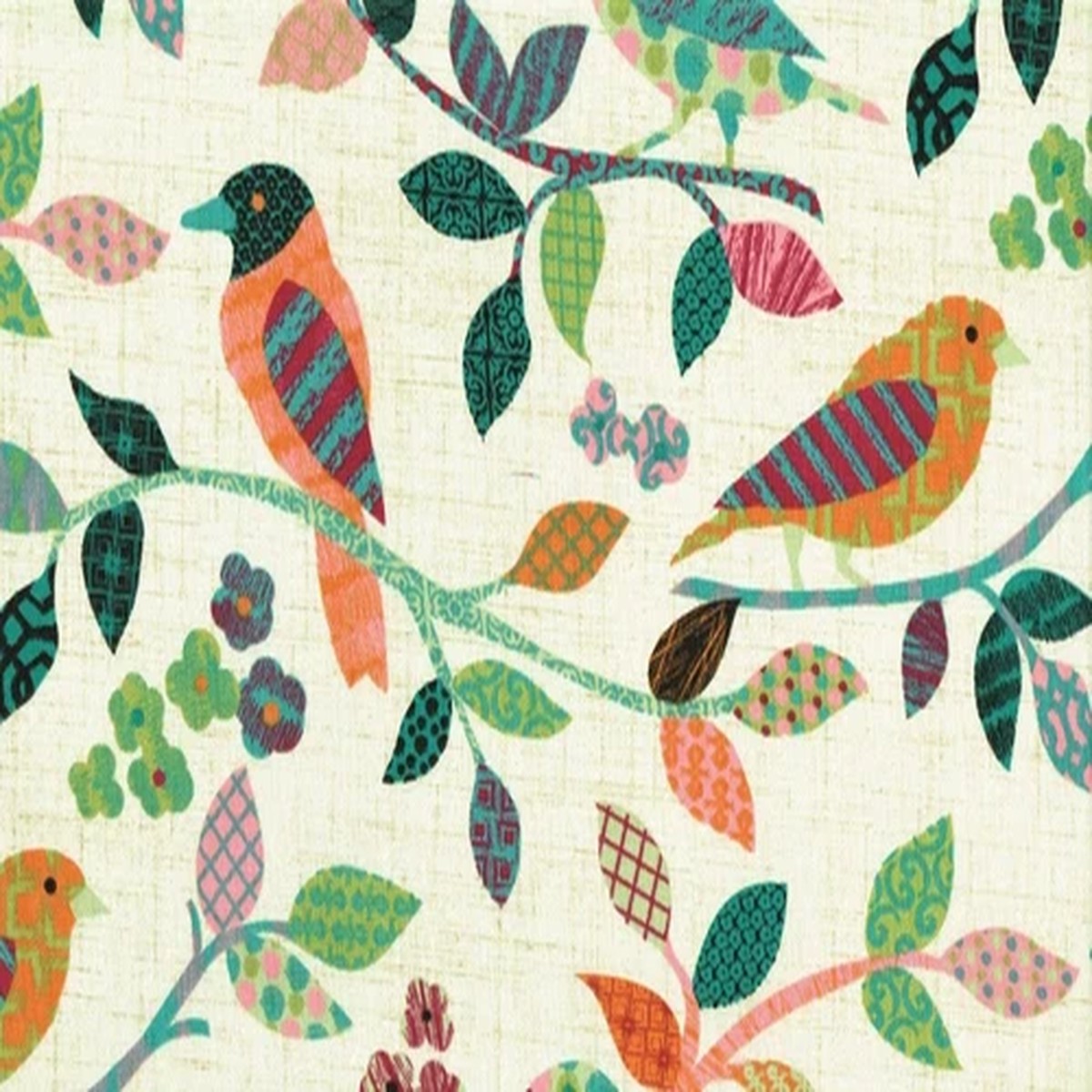 Tempo Fabrics Avain Parchment Cotton Birds Drapery Upholstery