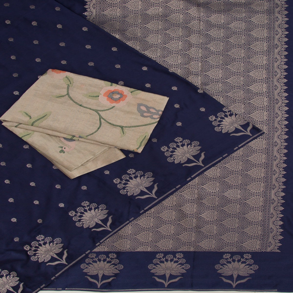 Banarasi Satin Silk Butta Dark Blue Saree