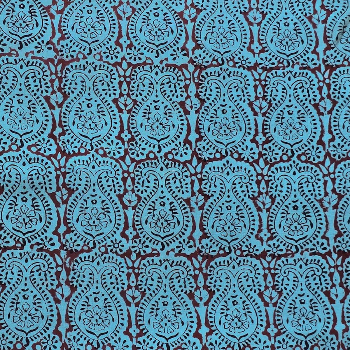 Pure Cotton Bagh Blue And Black Matka All Over Pattern With Border Hand Block Print Fabric