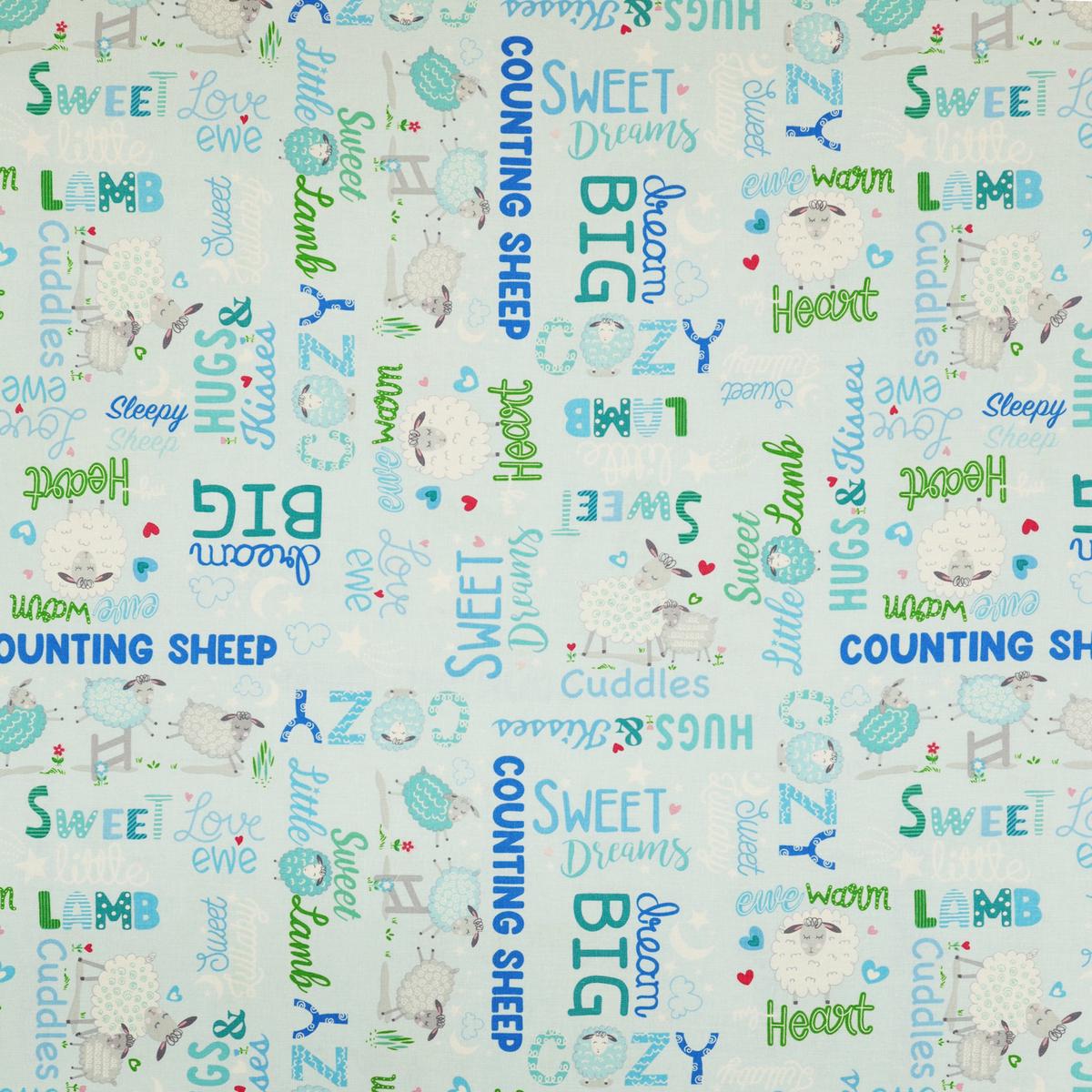 Sweet Little Lamb Fabric Collection - Sweet Cozy Words Sky Blue