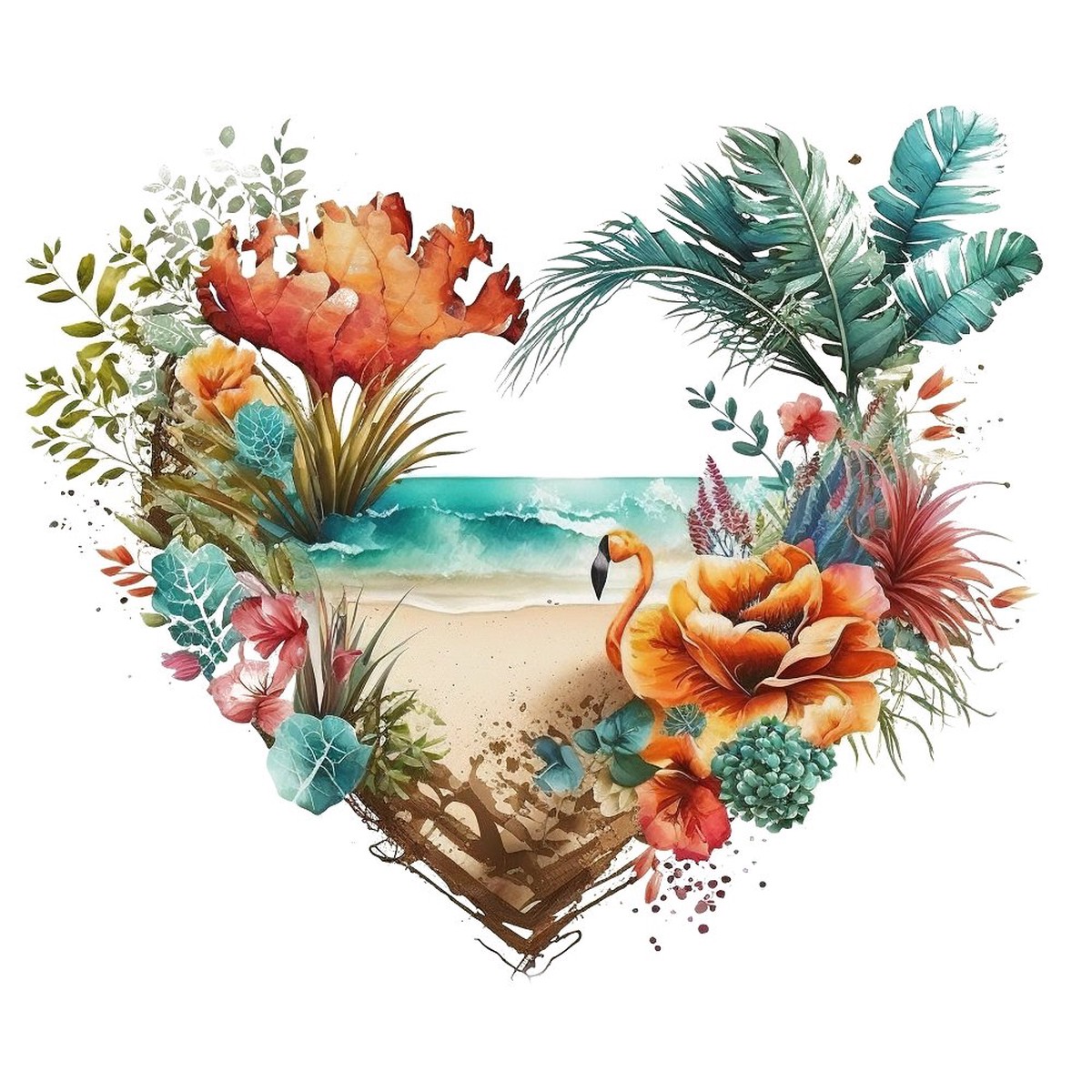 Floral Beach Heart 2 Fabric Panel