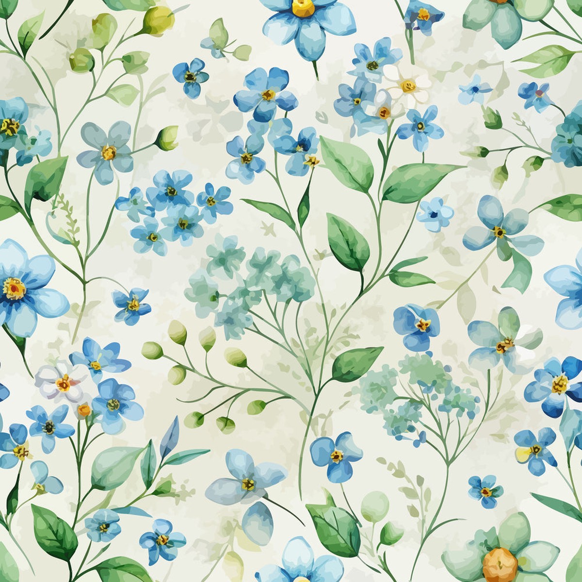 Art Nouveau Forget Me Nots Pattern 3 Quilting Cotton Fabric
