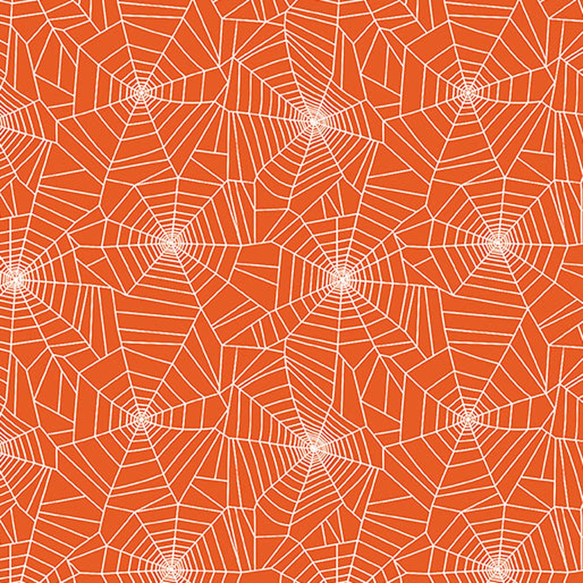 Ghostly Cobwebs Orange Cotton 44"/45" Fabric Per Yard