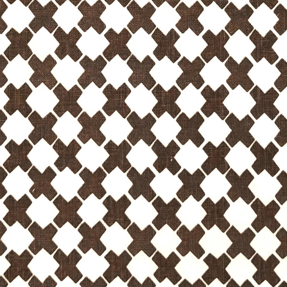 China Seas Fabric: Double Cross One Color - Custom Brown on Tinted 100% Linen