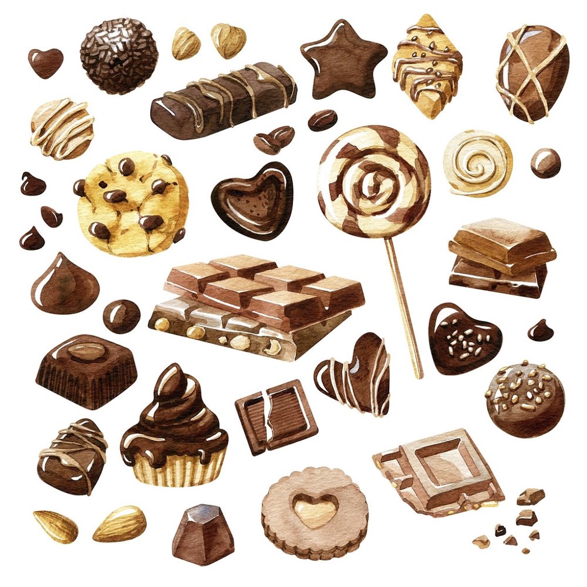 Chocolate Sweets Fabric Panel - Brown