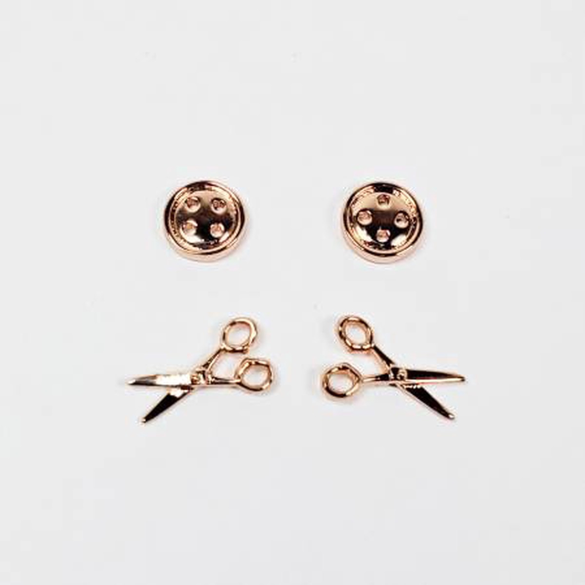Button and Scissors Earrings in Rose Gold Colour