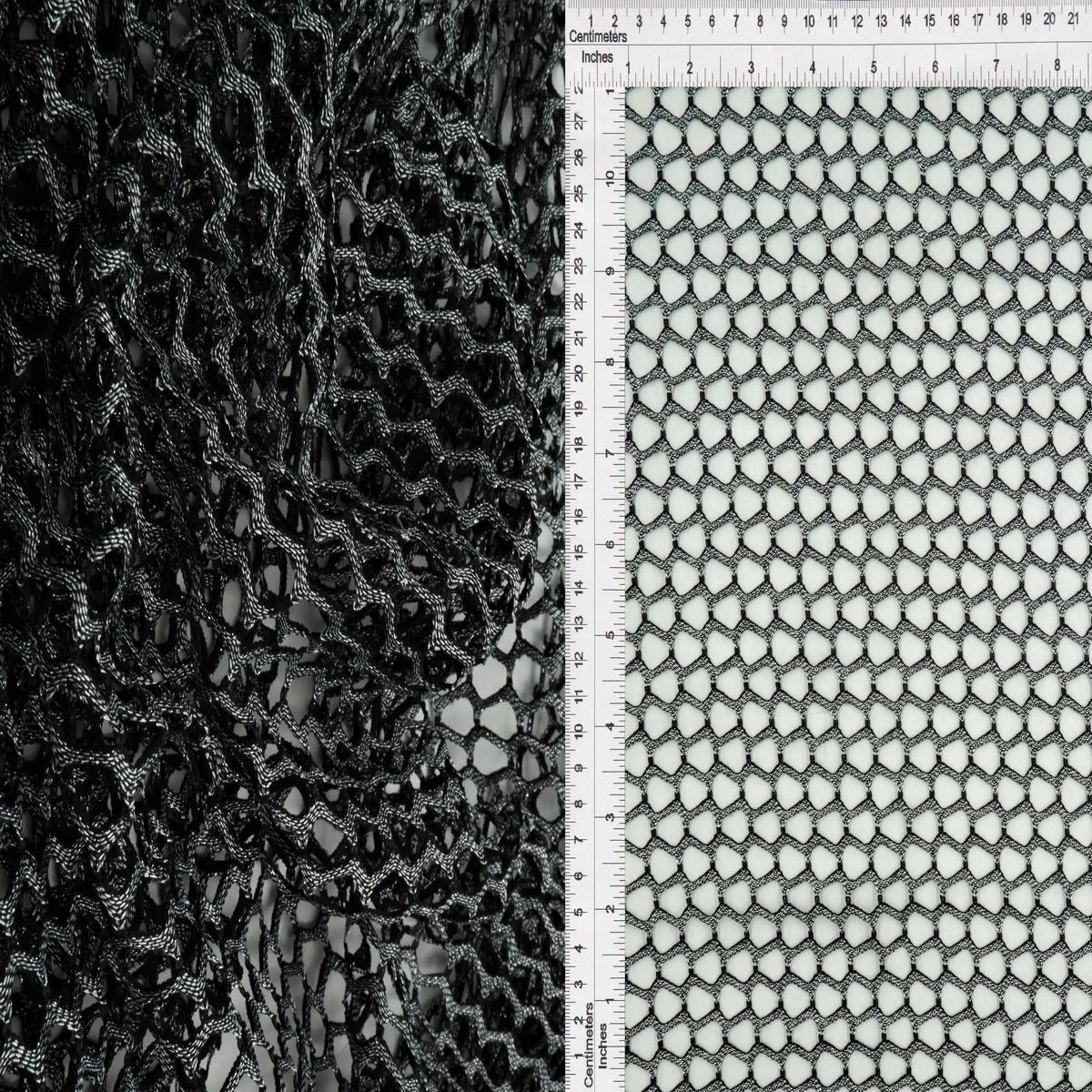 Lurex Fishnet Mesh Stretch Fabric - MESH-4467 - BLK/SILVER