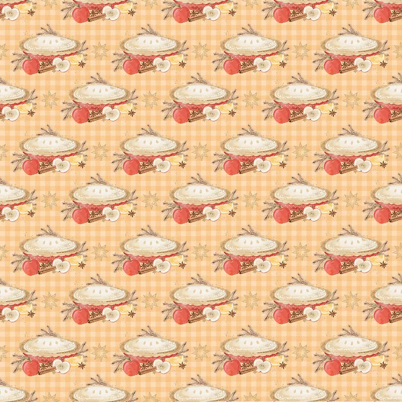 Decorative Apple Pies on Orange Plaid Fabric