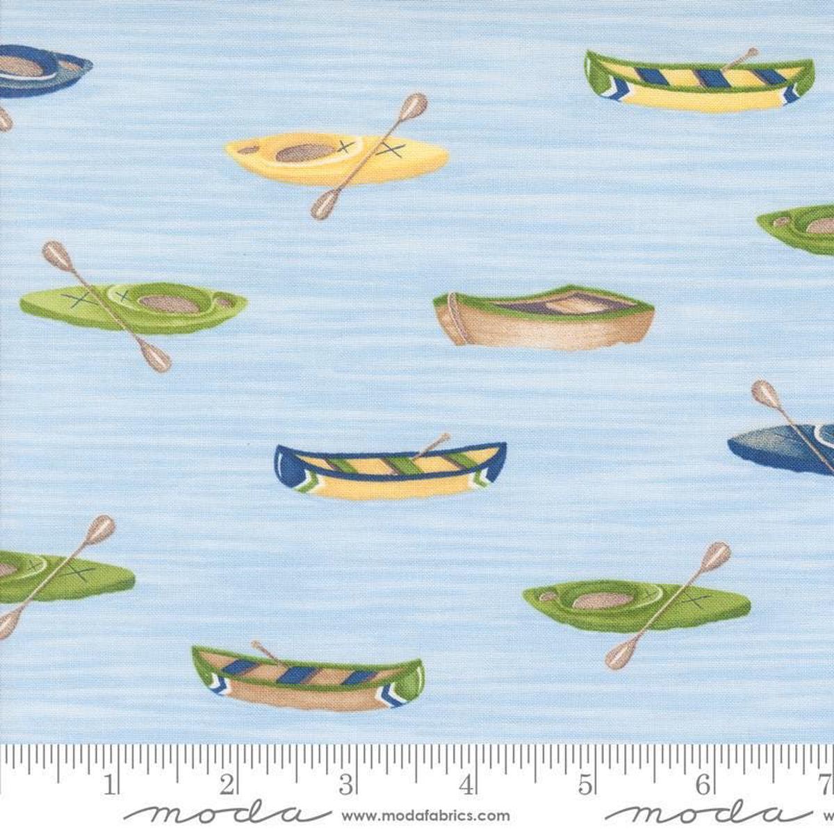 SALE On Lake Time Canoes 56121 Sky Blue - Moda Fabrics - Kayaks Boat Novelty - Quilting Cotton Fabric
