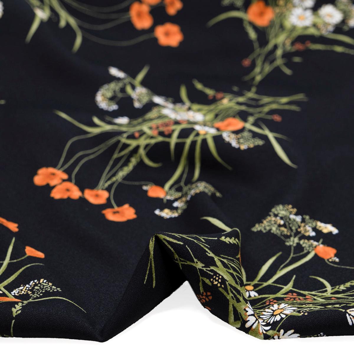 Deadstock Bouquet Ballad Viscose Crepe - Black/Yam
