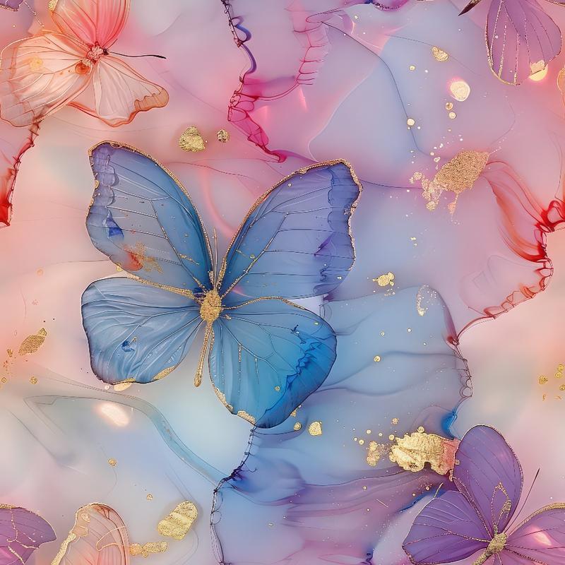 Pastel Alcohol Ink Butterfly Pattern 11 Quilting Cotton Fabric