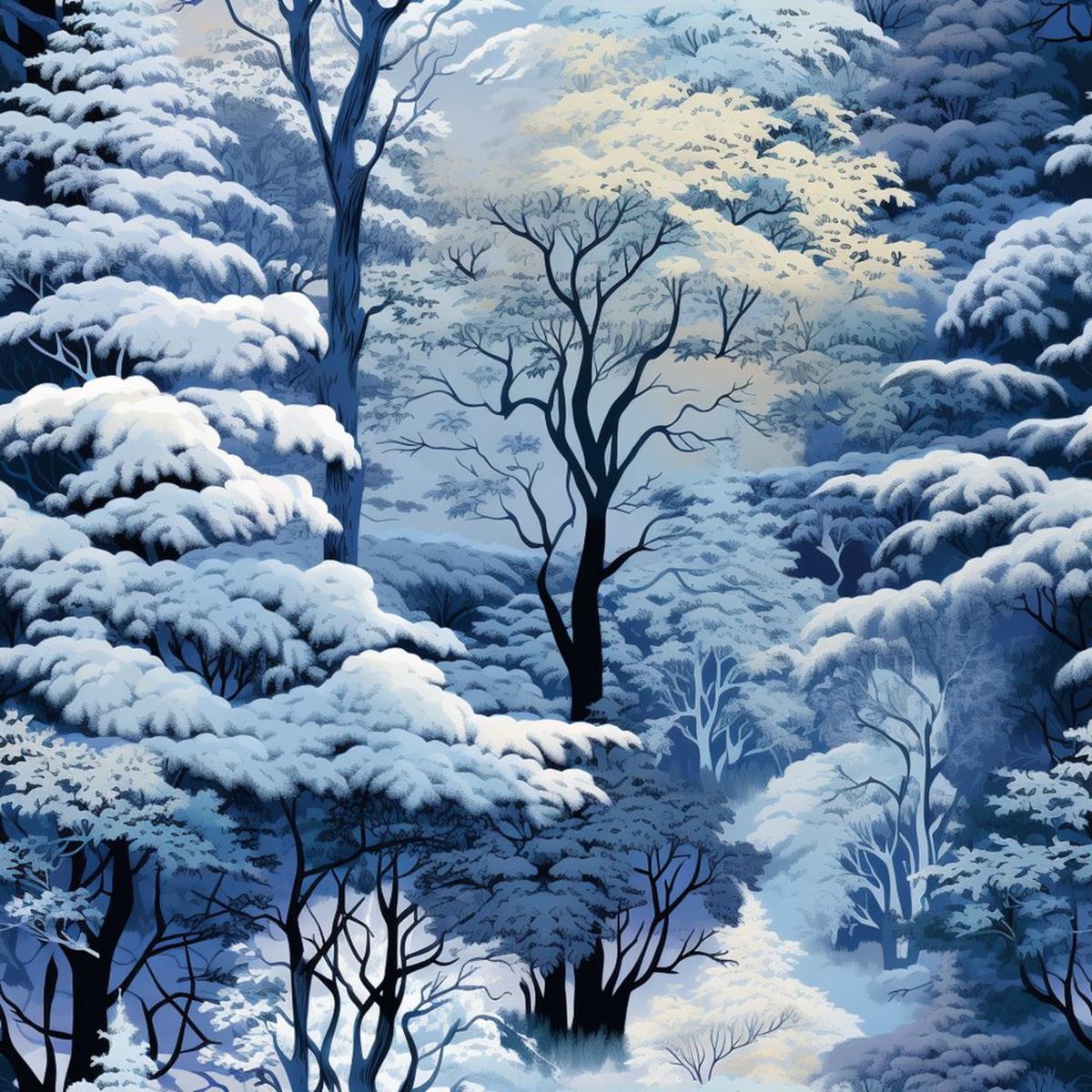 Snowy Winter Forest Pattern #17 Fabric