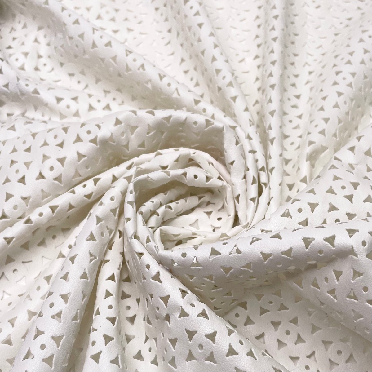 White Oleander - Pleather Polyester Backing PU/Poly Knit - White Geometric - 0.55M Bundle