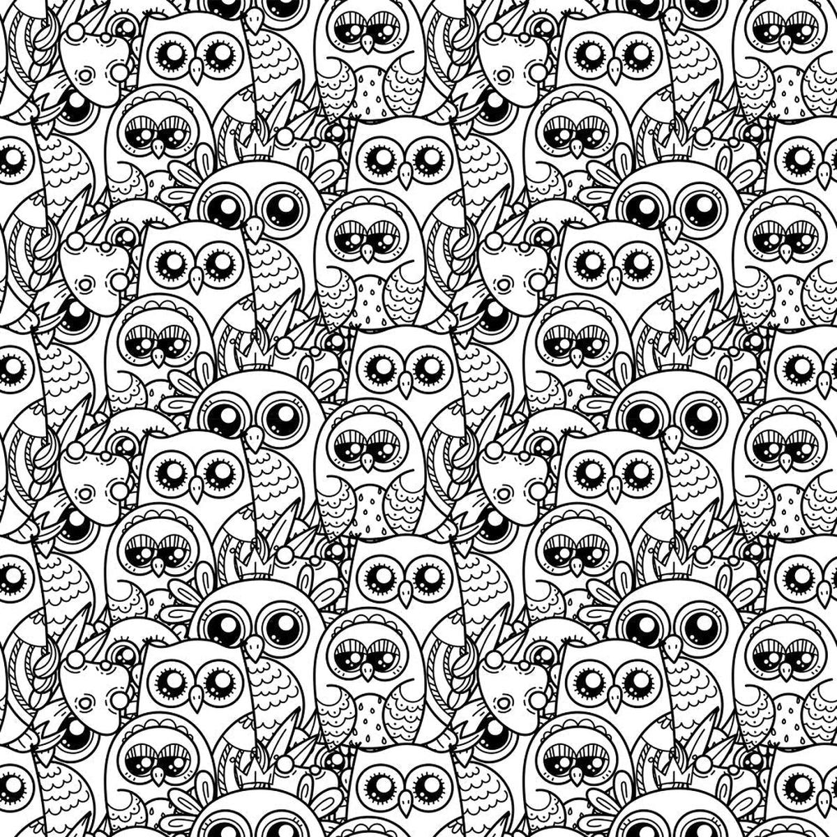 Packed Owls and Owlets Fabric