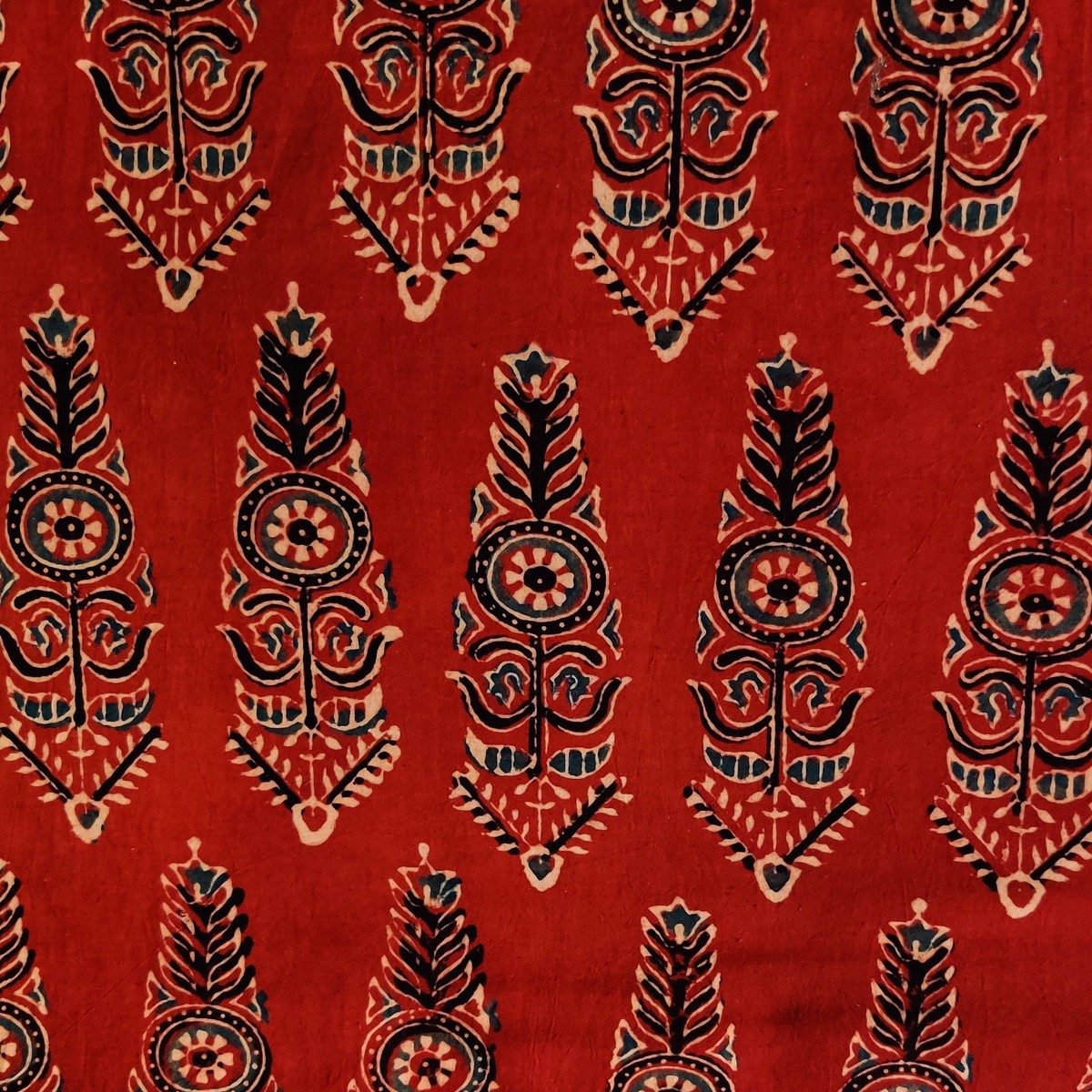 Pure Cotton Ajrak Rust With Intricate Tribal Motif Hand Block Print Fabric