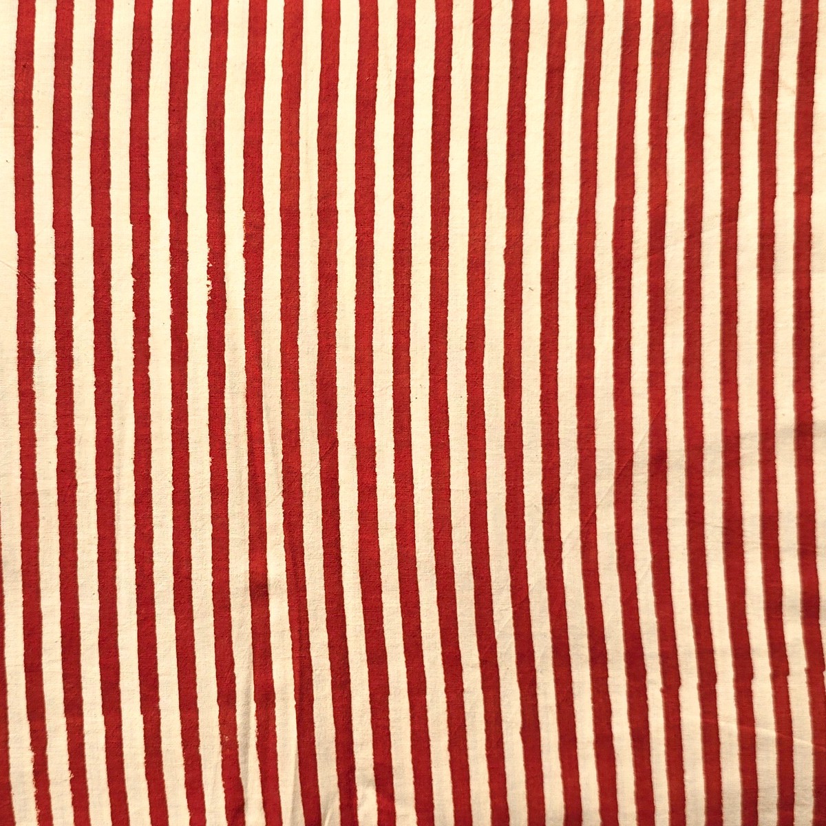 Pure Cotton Bagru Rust Red With Cream Stripes Hand Block Print Fabric