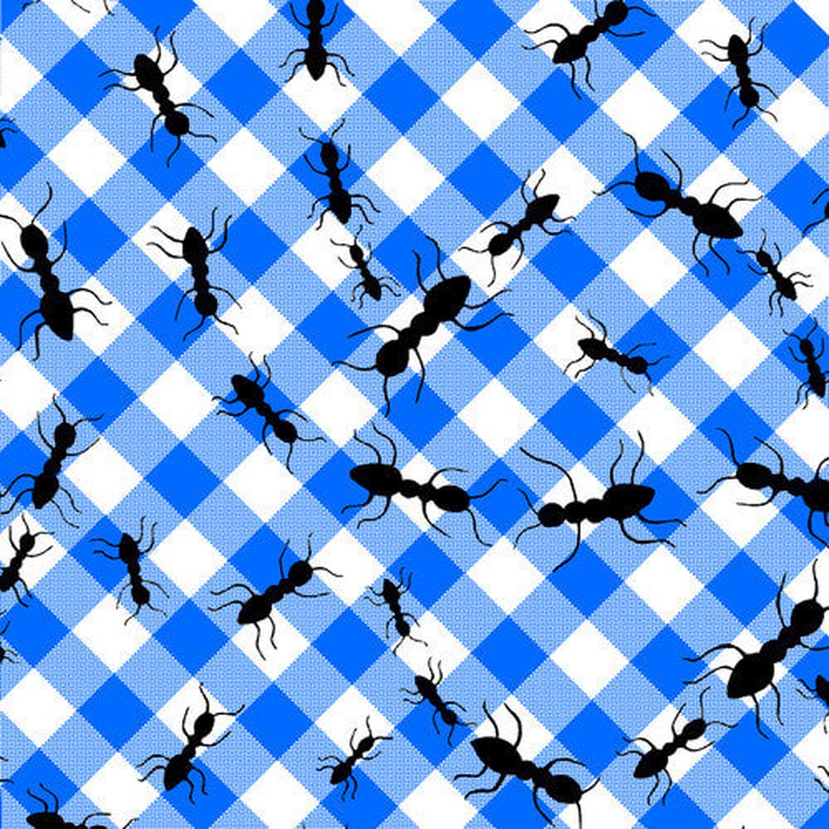 Comfy Flannel - Blue Gingham Check with Ants 44"/45" Cotton Flannel Fabric per yard