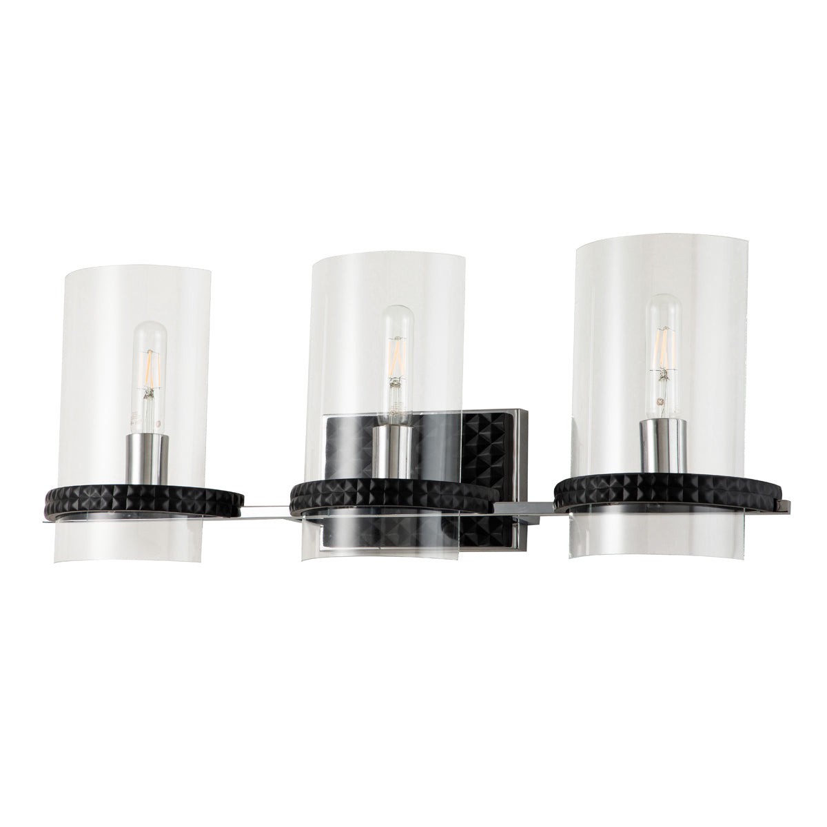 Lucas + McKearn Mazant 3 Light Bath Bar in Black and Chrome with Clear Glass