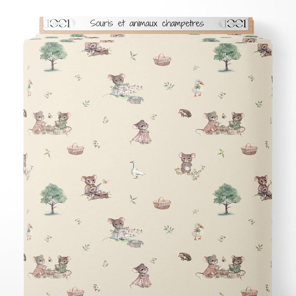 Tissu - Souris et animaux champtres