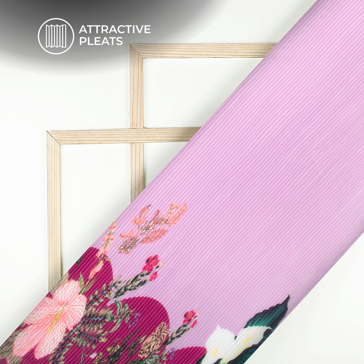 Lavender Purple Floral Digital Print French Crepe Pleated Fabric