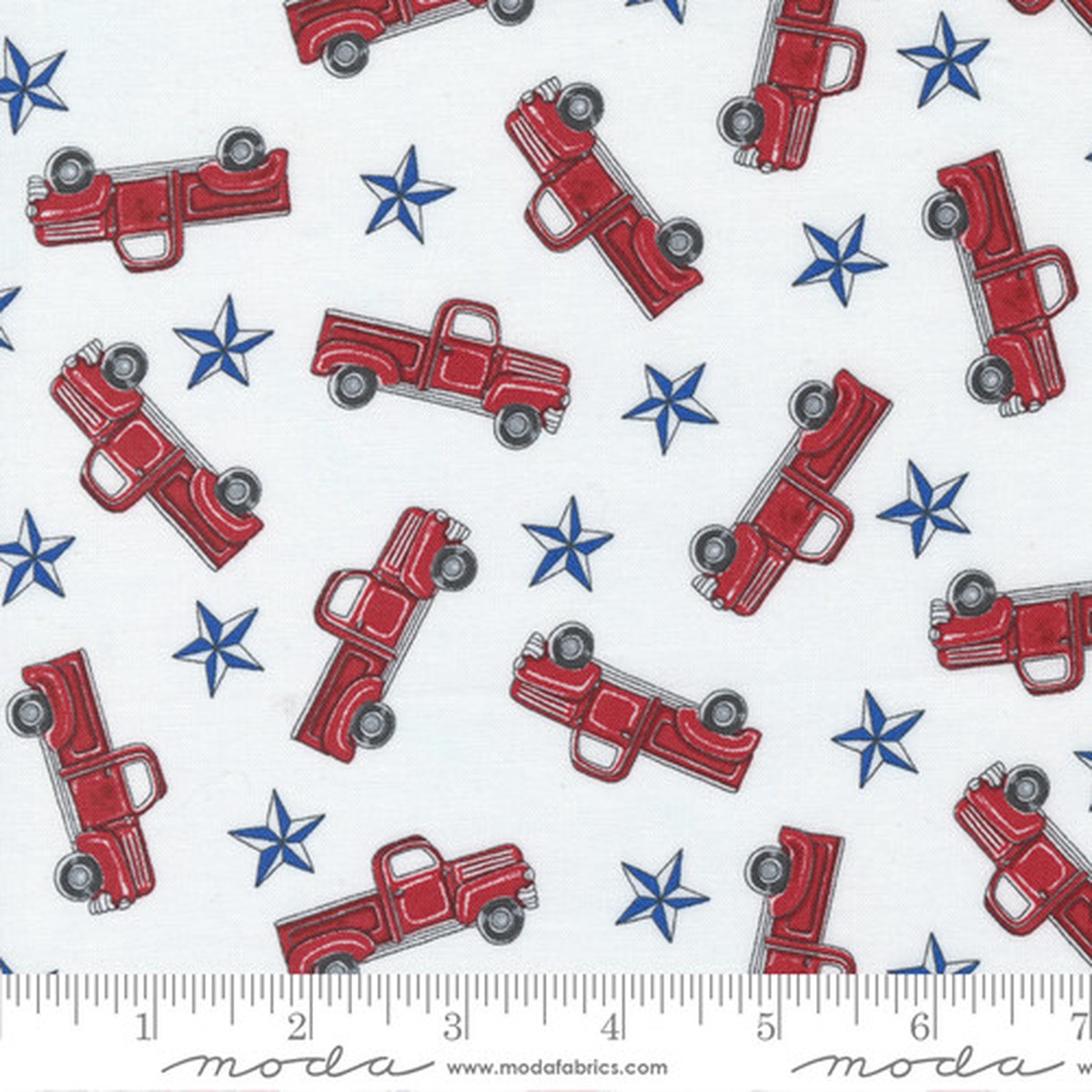 Patriotic red white blue truck fabric - All American Moda Fabrics quilting cotton QTR YD
