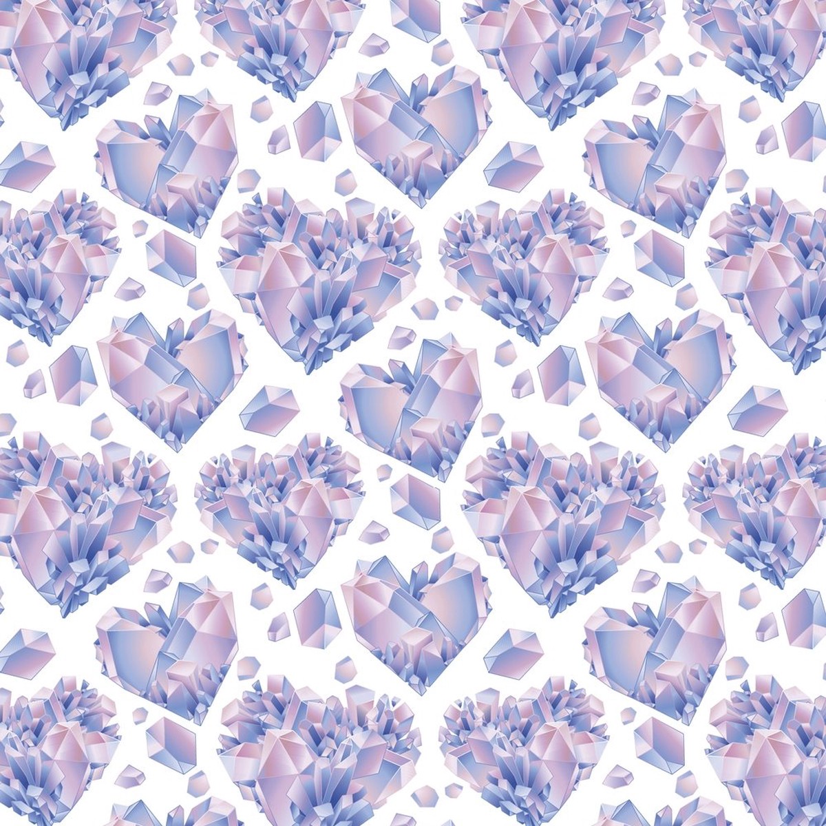 Watercolor Crystals Hearts Fabric - White