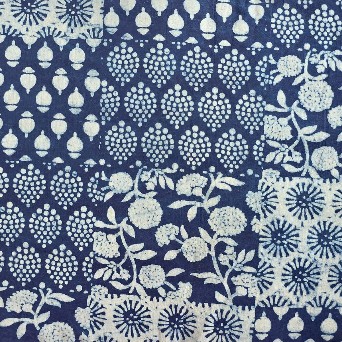 Pure Cotton Indigo Blue With White Flower Jaal Different Block Hand Block Print Fabric