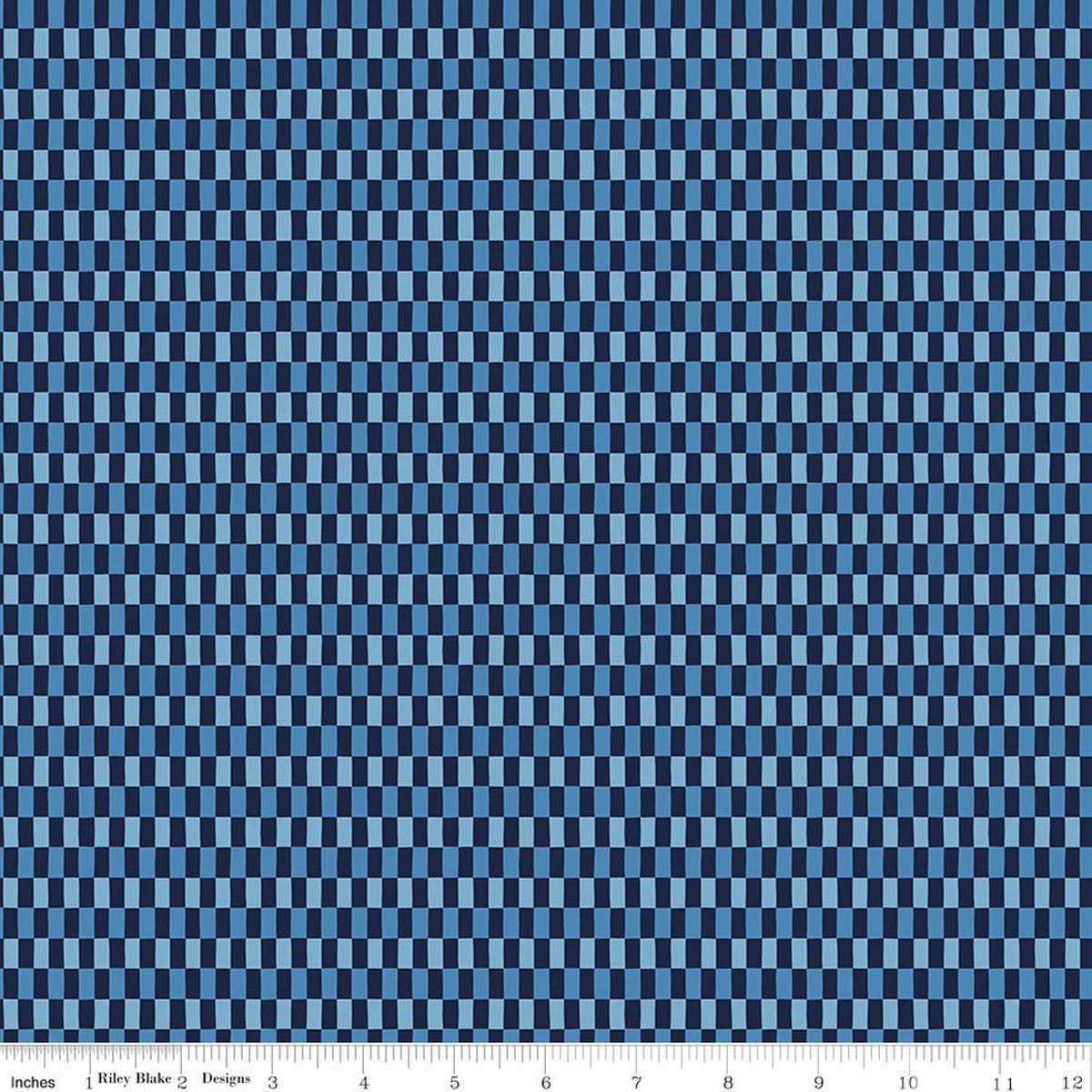 Blue Blooms & Threads Checks C17123 Navy - Riley Blake Designs - Squares Checkered Grid - Quilting Cotton Fabric