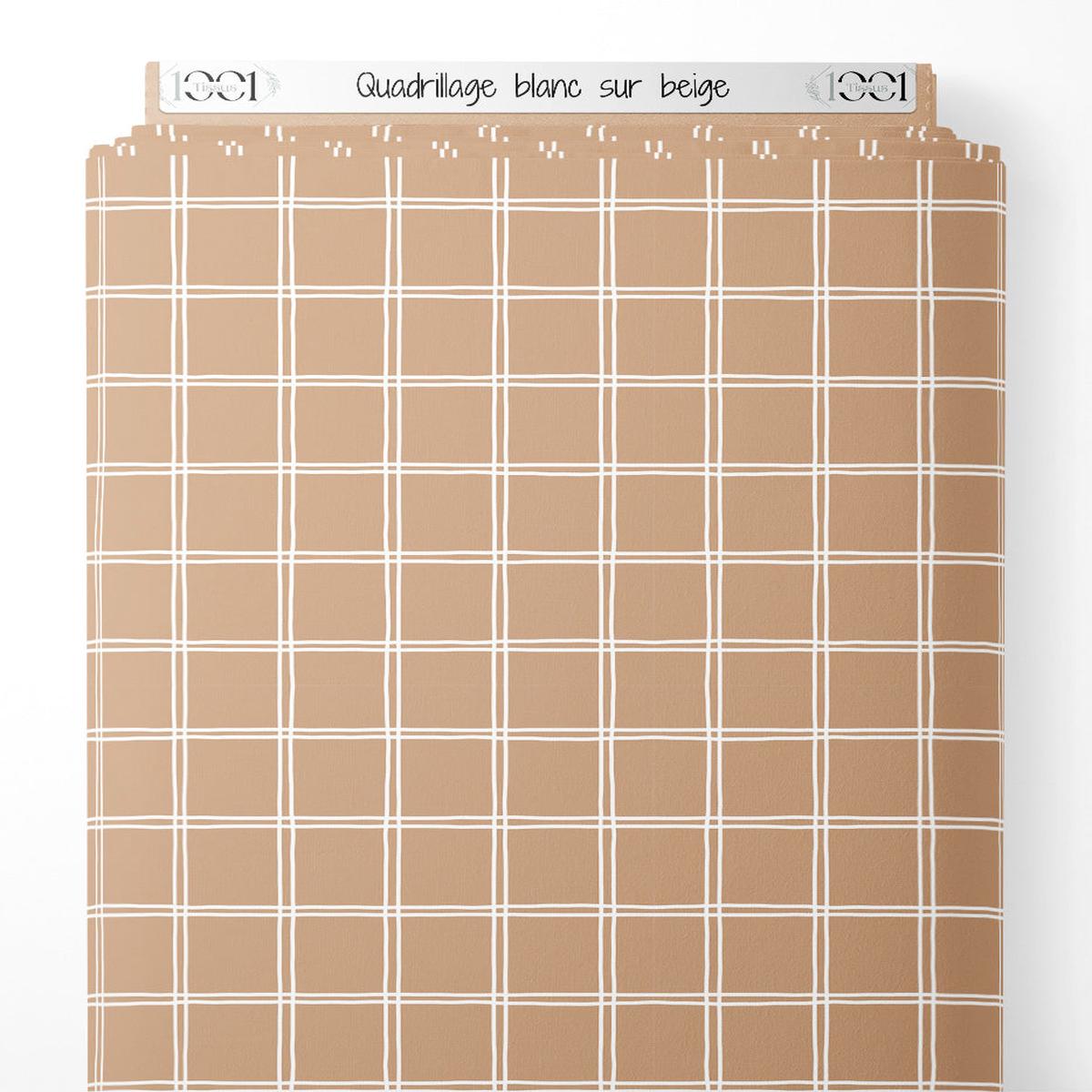 Tissu - Quadrillage blanc sur beige