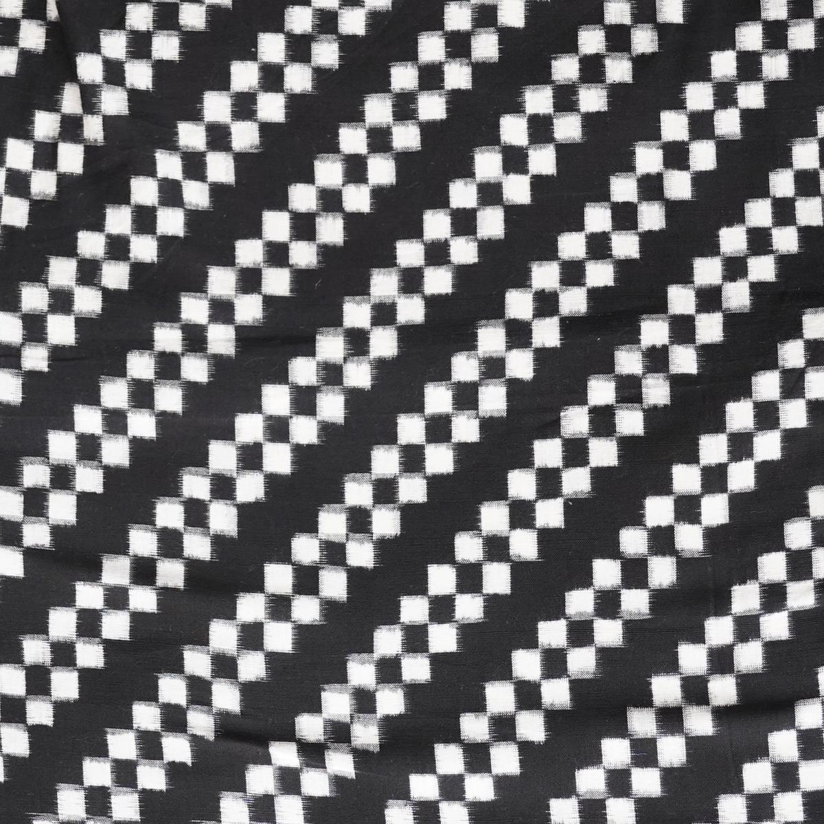 Pure Cotton Special Ikkat Black With White geometric horizontal stripes And Border Woven Fabric