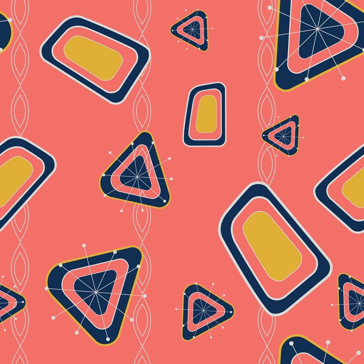 Atomic Geometric Pattern 3 Fabric - Pink