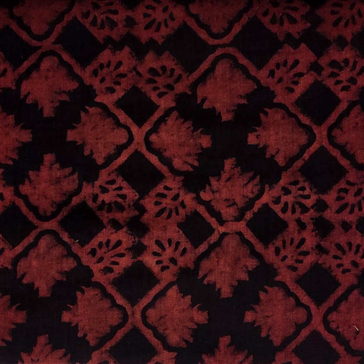Pure Cotton Ajrak Dark Red With Black Geometrical intricate designs Hand Block Print Fabric